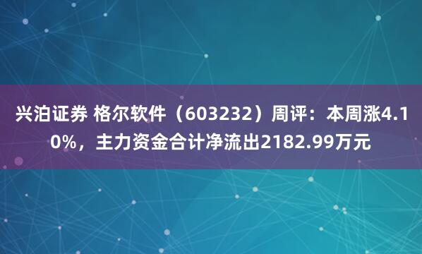 兴泊证券 格尔软件（603232）周评：本周涨4.10%，主力资金合计净流出2182.99万元