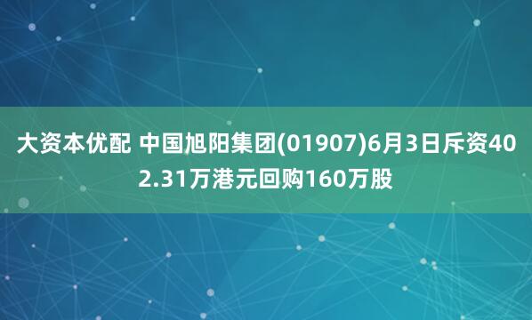 大资本优配 中国旭阳集团(01907)6月3日斥资402.31万港元回购160万股